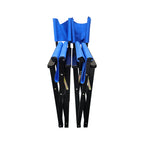 Two black folding director chairs folded flat for storage or transport