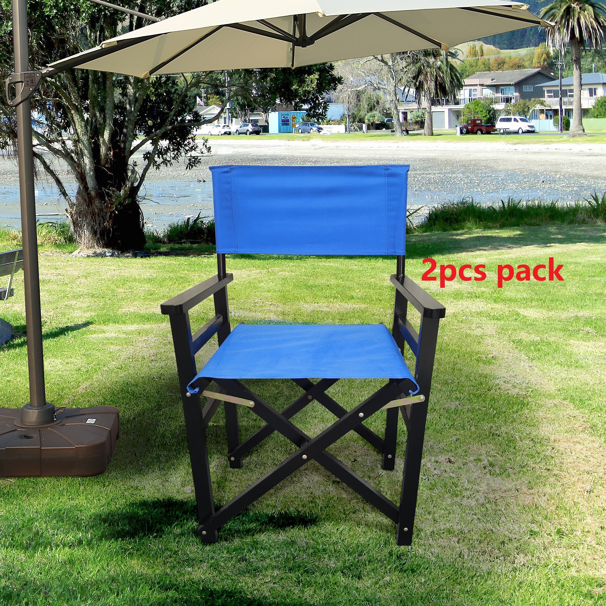 Wooden Folding Director Chair with Canvas Seat – Set of 2, Black - product detail image 5
