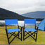 Black wooden folding director chair with canvas seat, front view