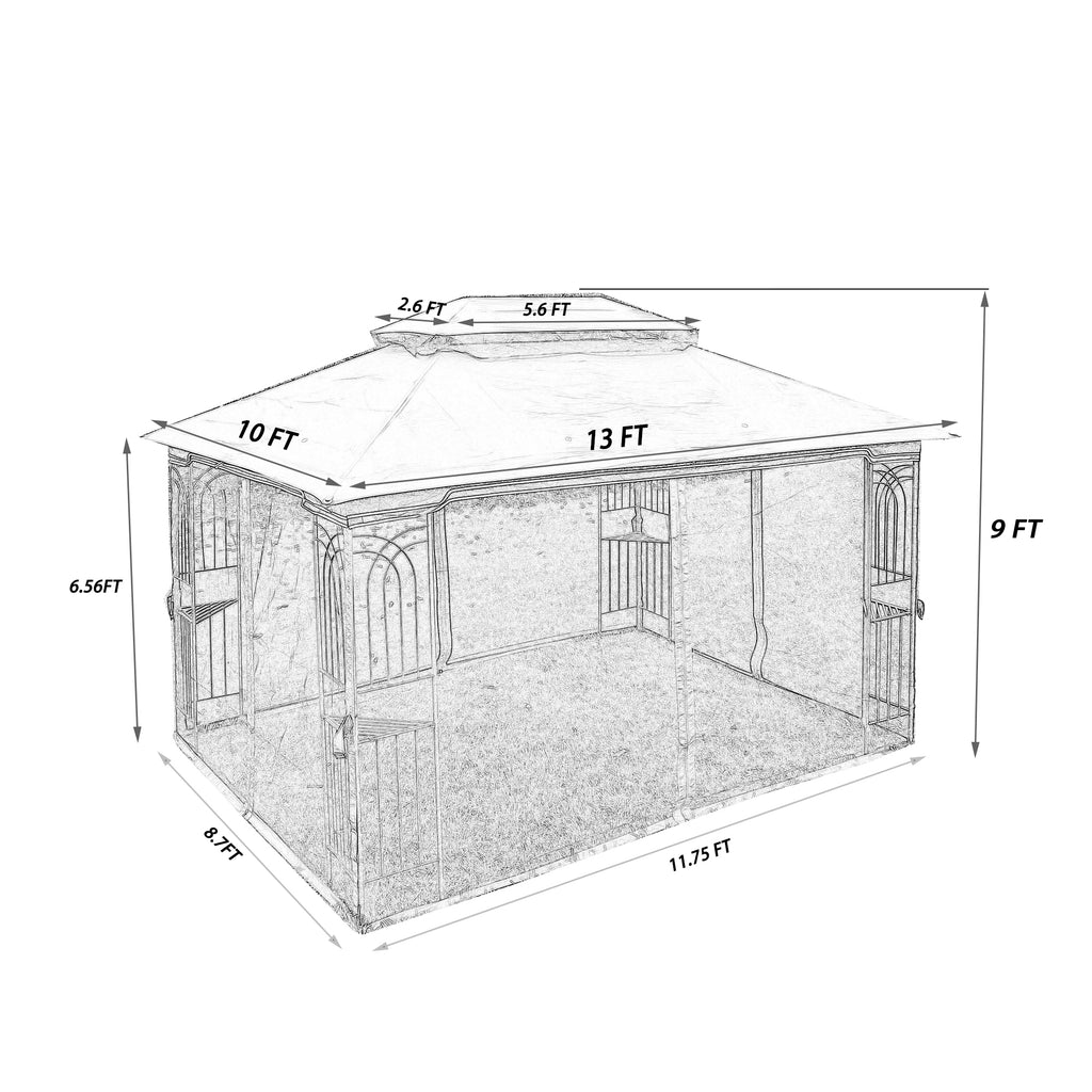 13 ft x 10 ft Outdoor Gazebo with Double-Tier Roof & Detachable Mosquito Net - product detail image 9