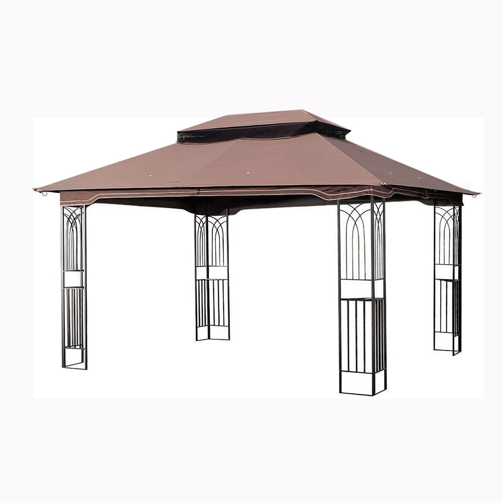 Side view highlighting steel frame construction and mesh screen attachment