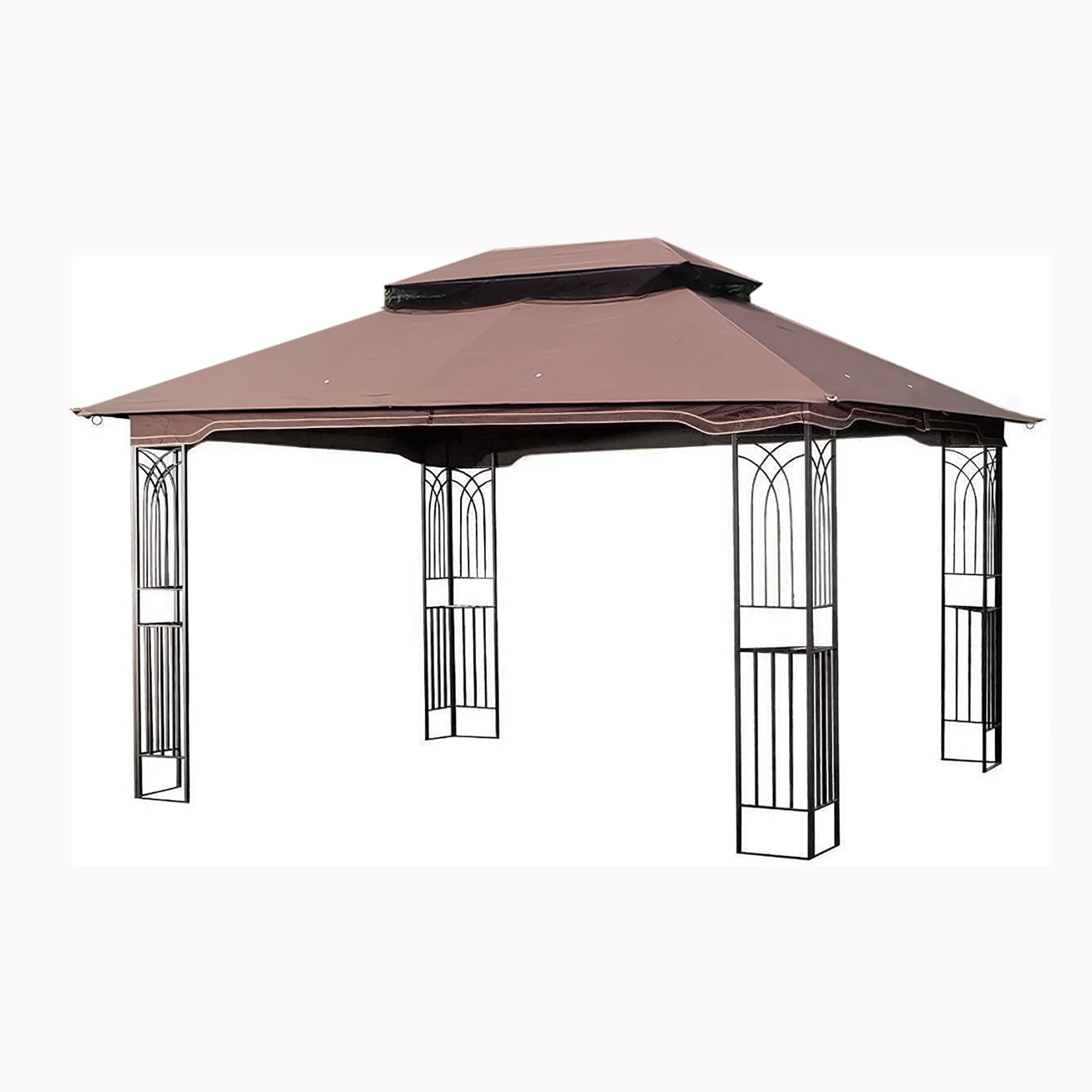 Side view highlighting steel frame construction and mesh screen attachment