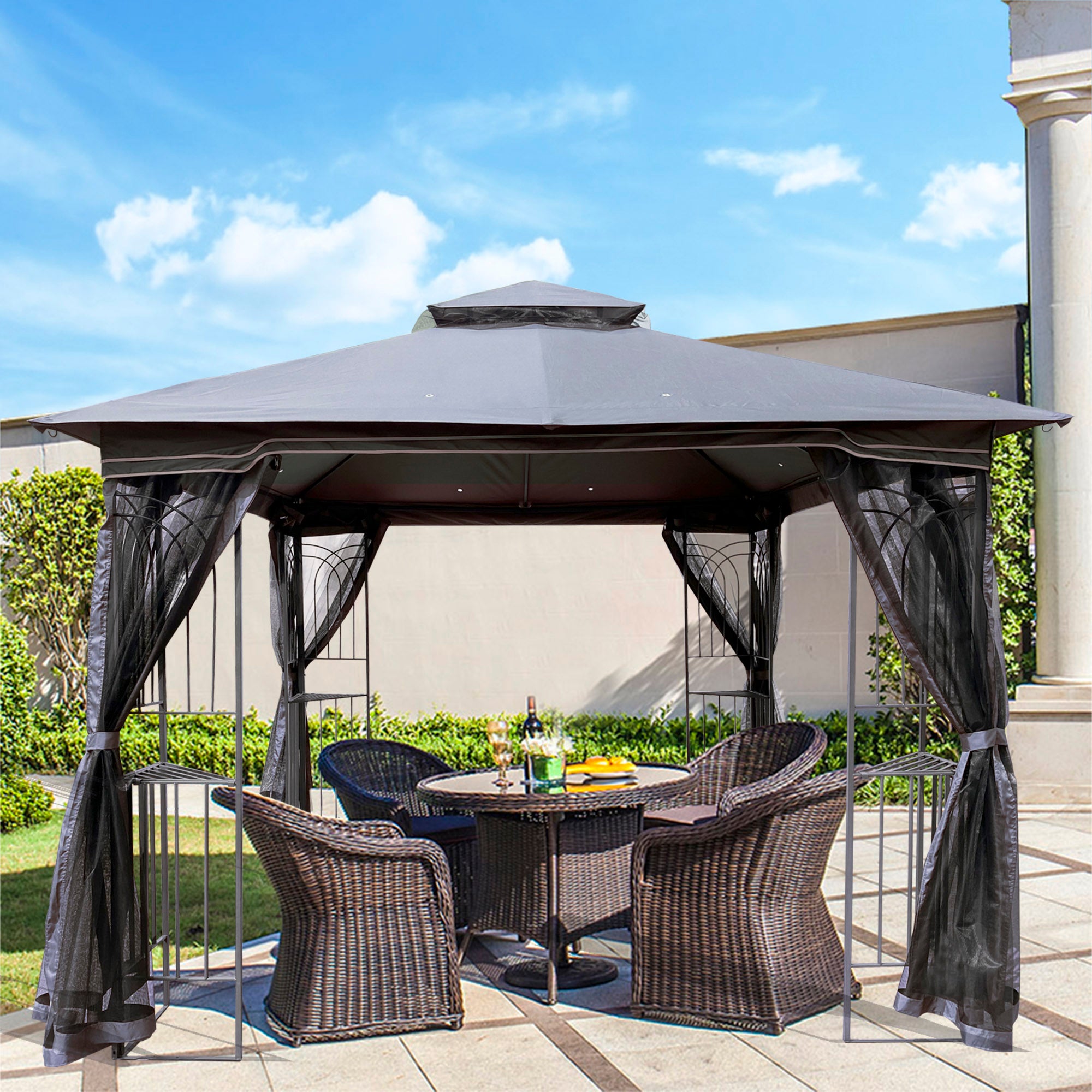 10 ft x 10 ft Outdoor Gazebo with Double Roof & Removable Mosquito Net - product detail image 10