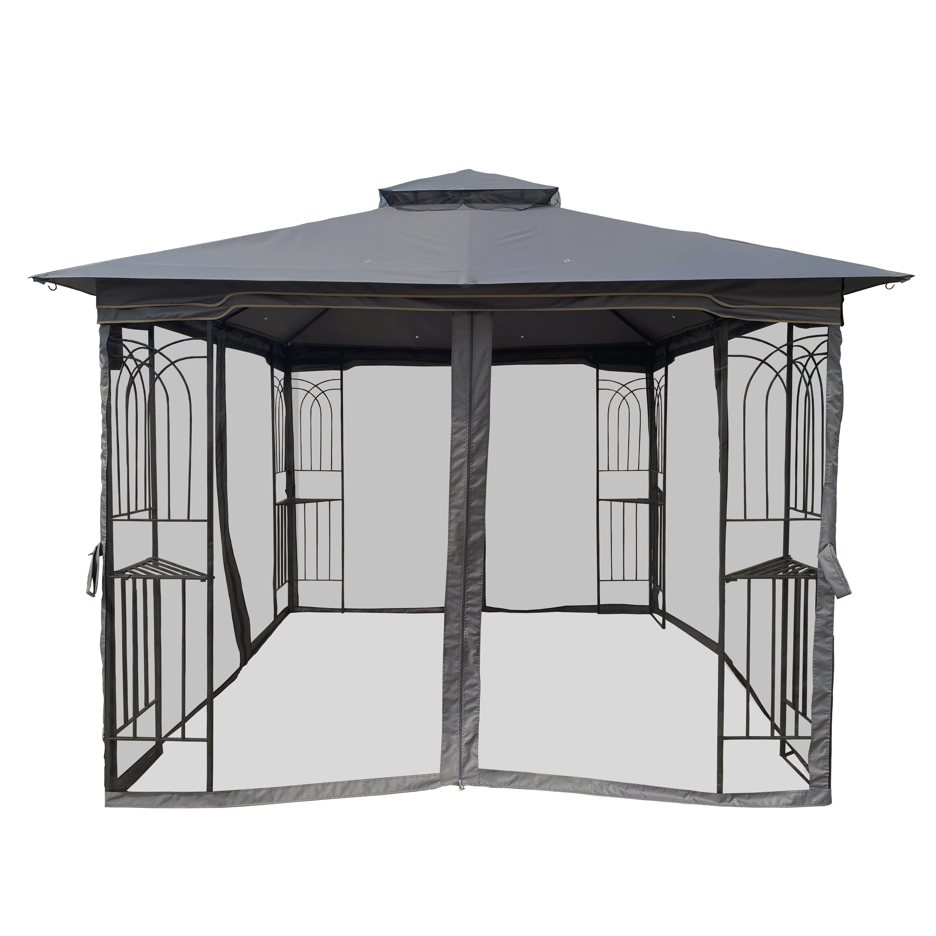 Top-down view showing double-tiered roof structure of 10x10 gazebo
