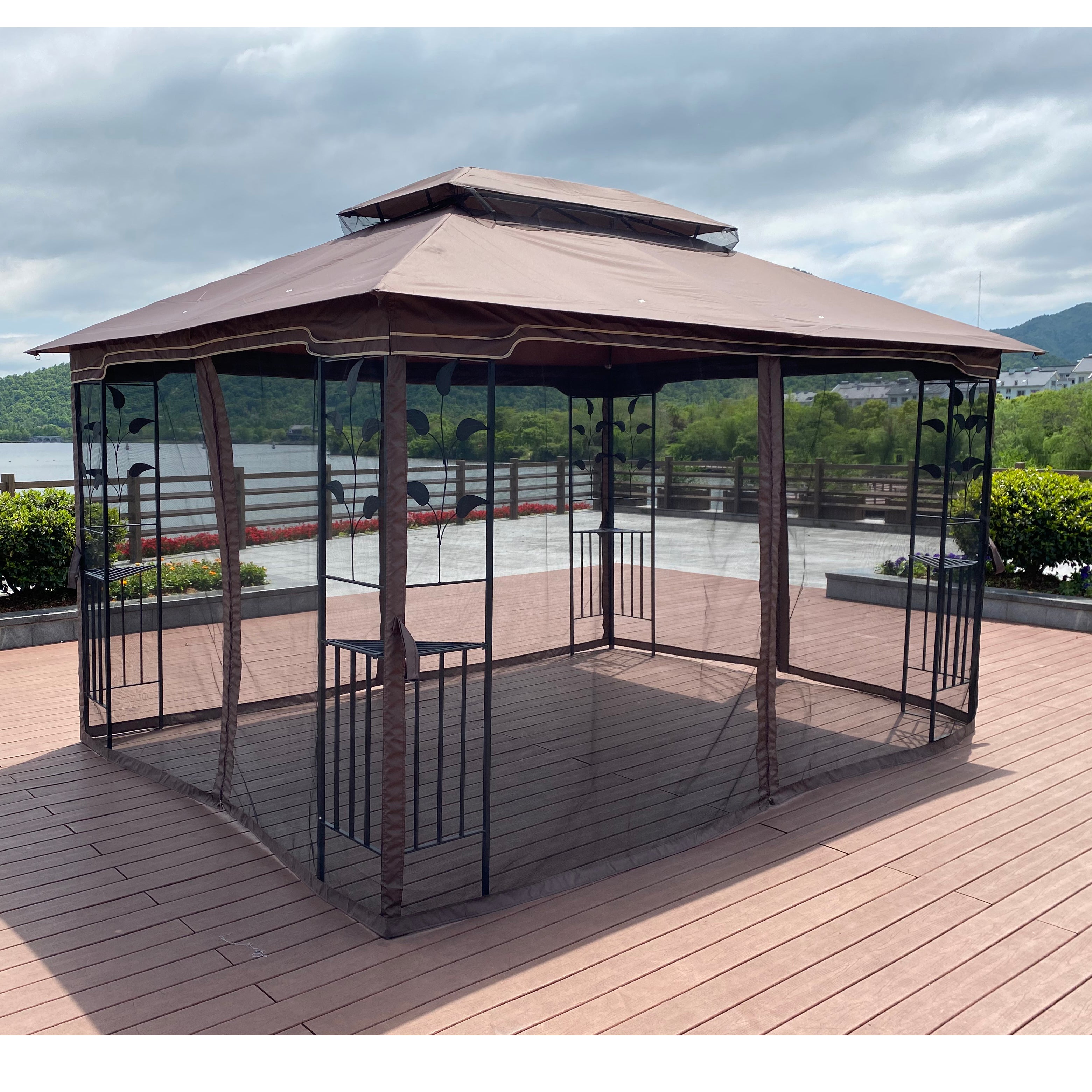 13 ft x 10 ft Outdoor Gazebo with Double Roof & Mosquito Net - product detail image 6