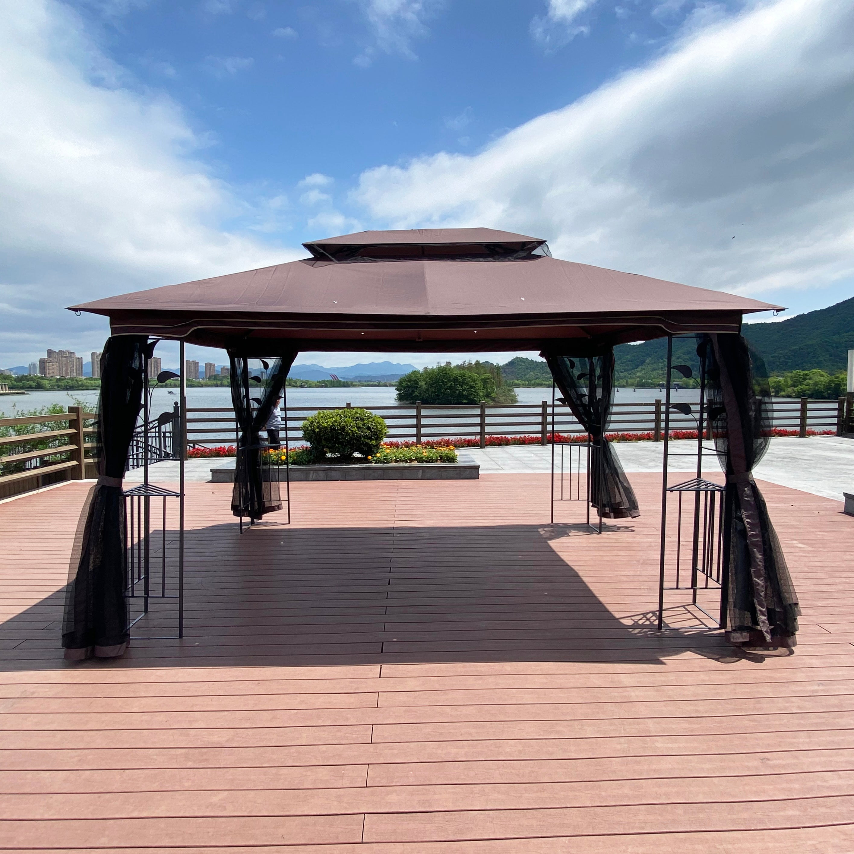 13 ft x 10 ft Outdoor Gazebo with Double Roof & Mosquito Net - product detail image 7