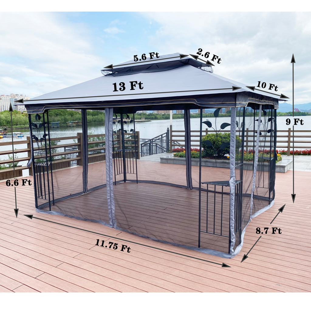 13 ft x 10 ft Outdoor Gazebo with Double Roof & Detachable Mosquito Net - product detail image 10