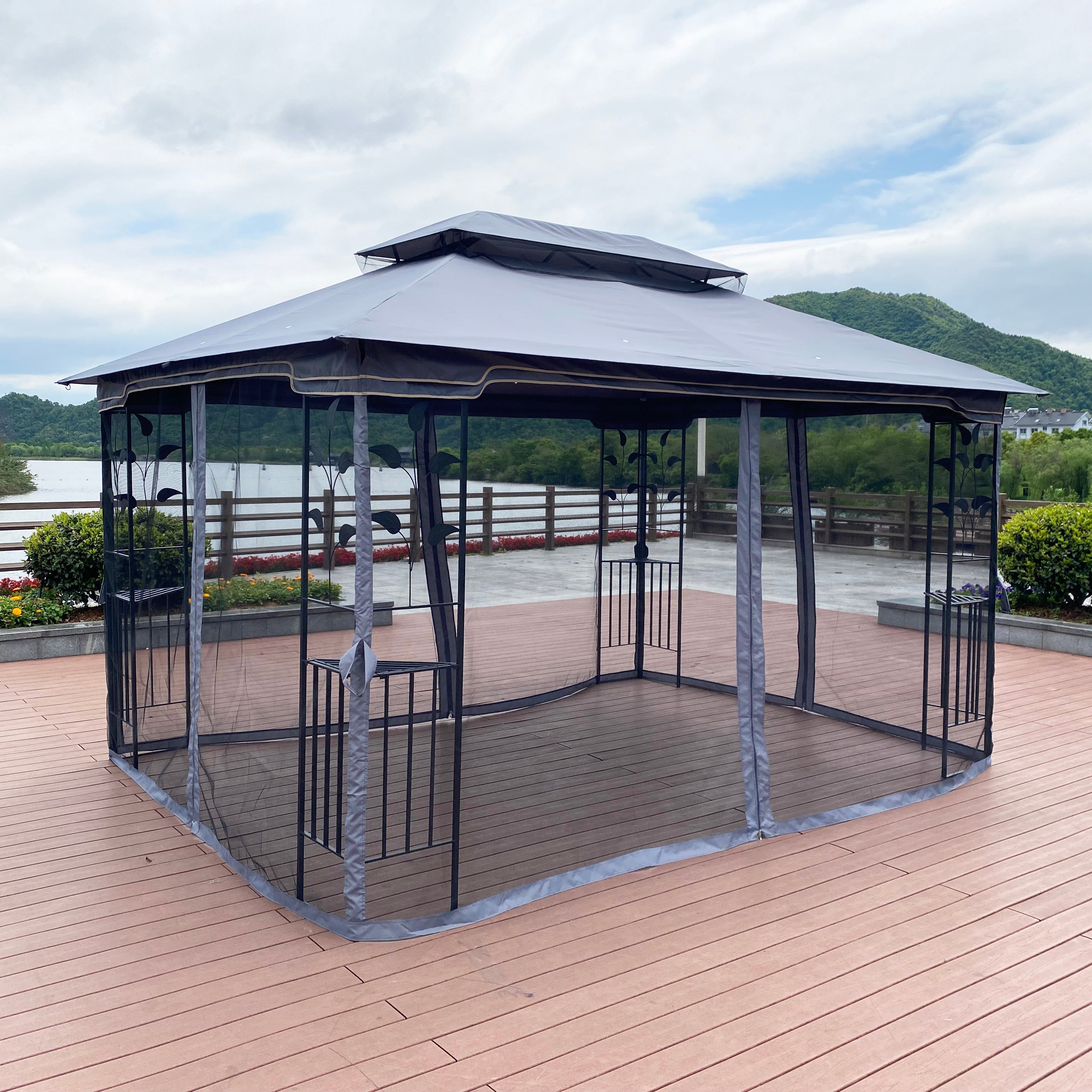 13 ft x 10 ft Outdoor Gazebo with Double Roof & Detachable Mosquito Net - product detail image 8