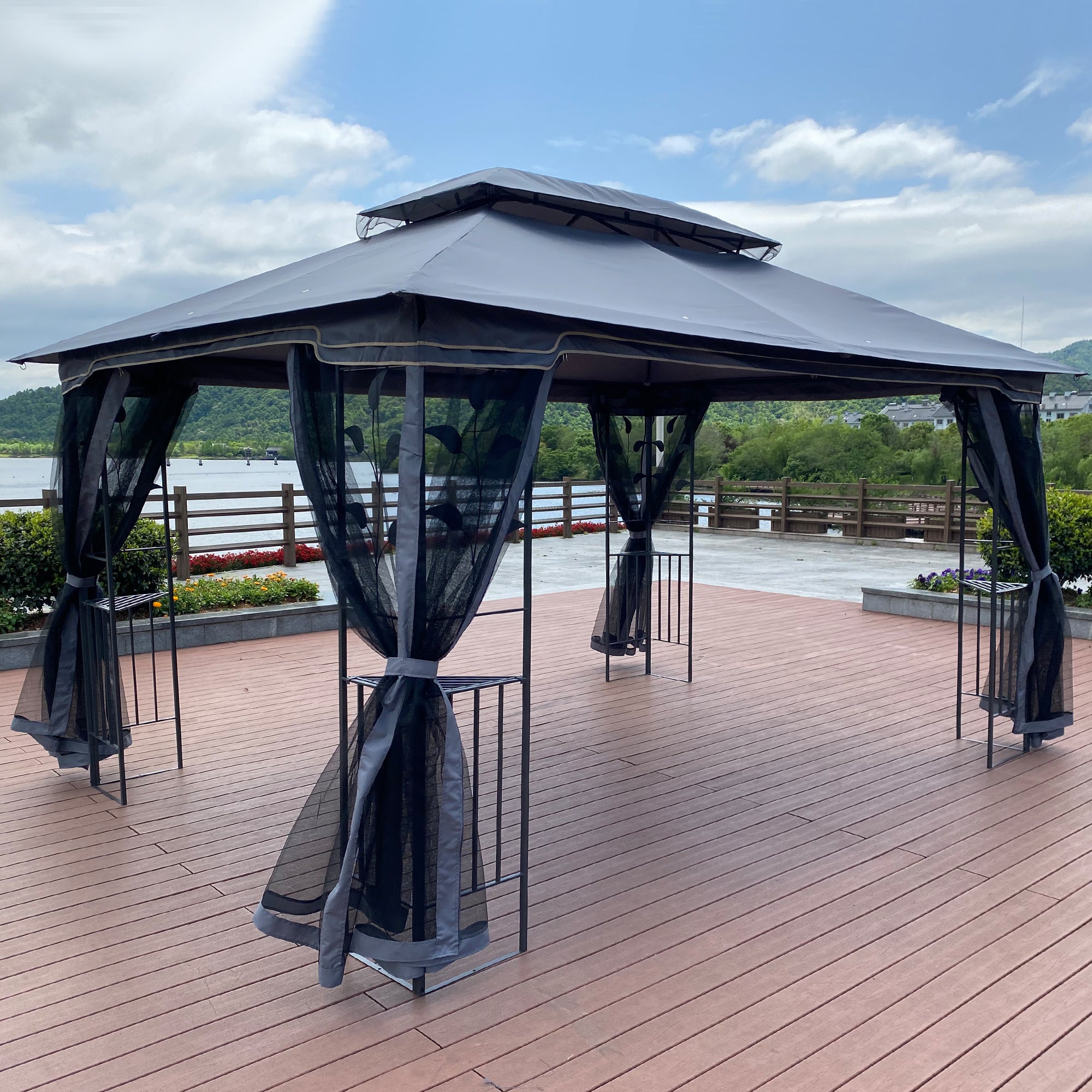 13 ft x 10 ft Outdoor Gazebo with Double Roof & Detachable Mosquito Net - product detail image 7