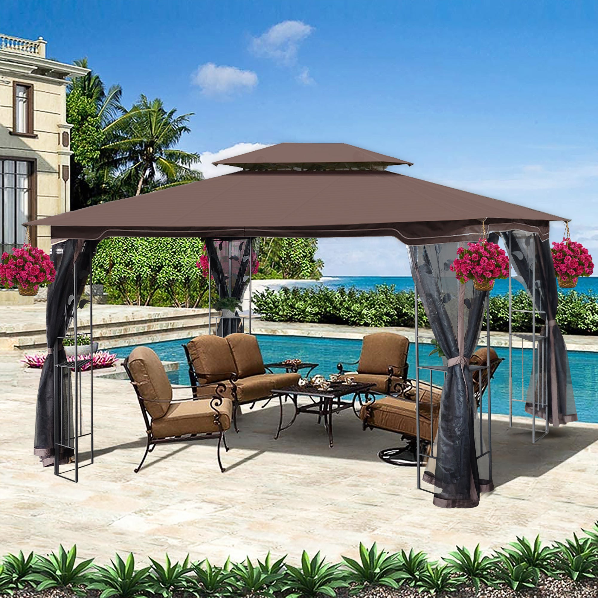 13 ft x 10 ft Outdoor Gazebo with Double Roof & Mosquito Net Secondary image