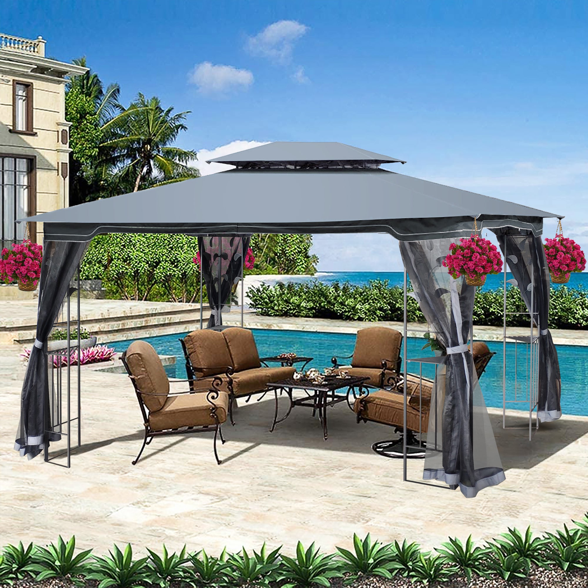 13 ft x 10 ft Outdoor Gazebo with Double Roof & Detachable Mosquito Net Secondary image