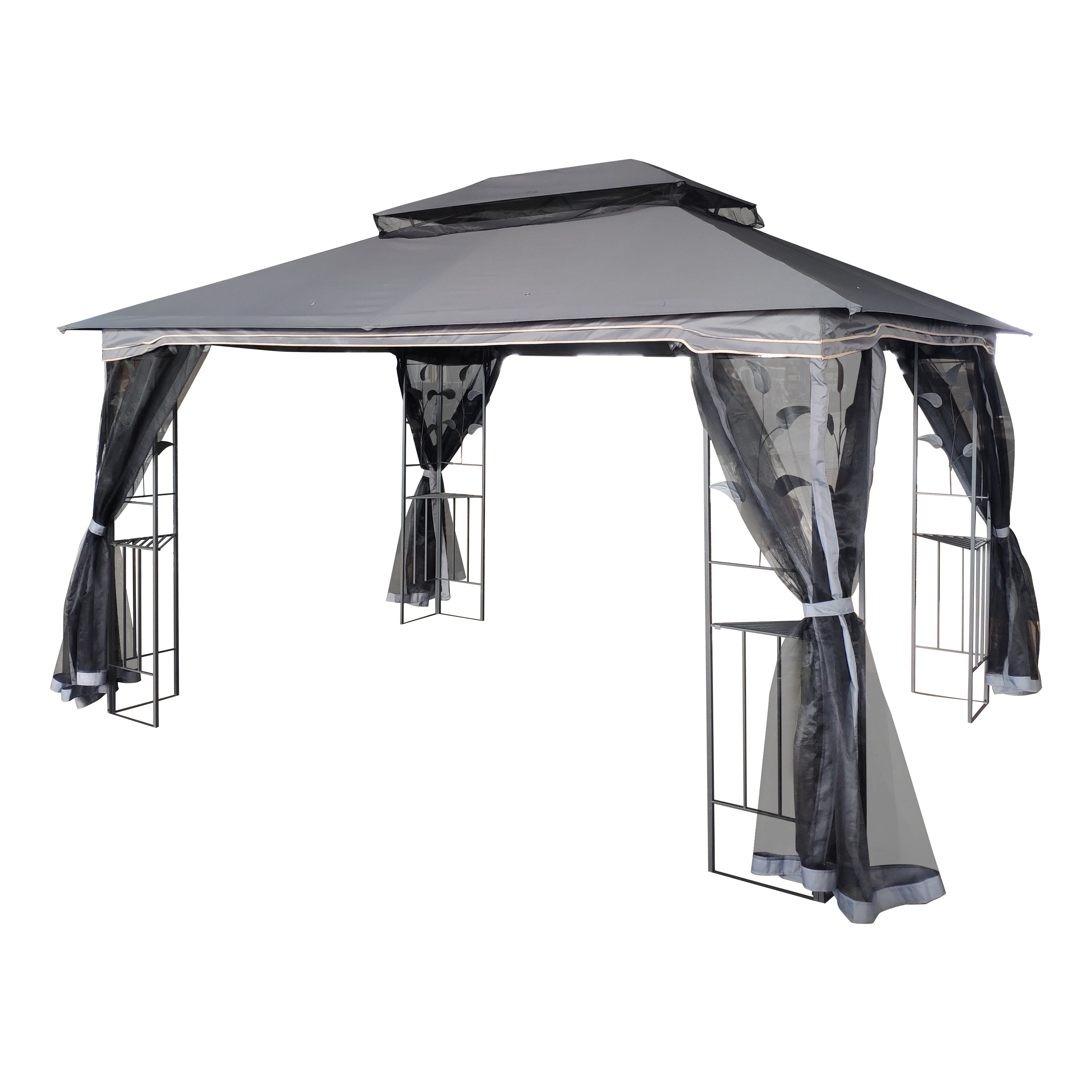 Detail of powder-coated black steel frame with triangular support structure