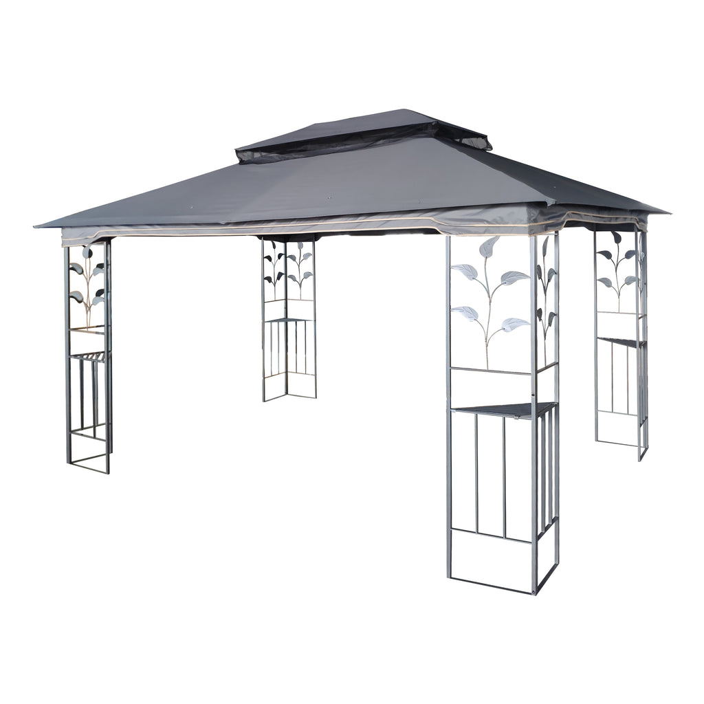 Close-up of double-tier roof showing ventilation gap and polyester fabric texture