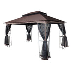 Close-up of detachable mosquito netting on one side of the gazebo