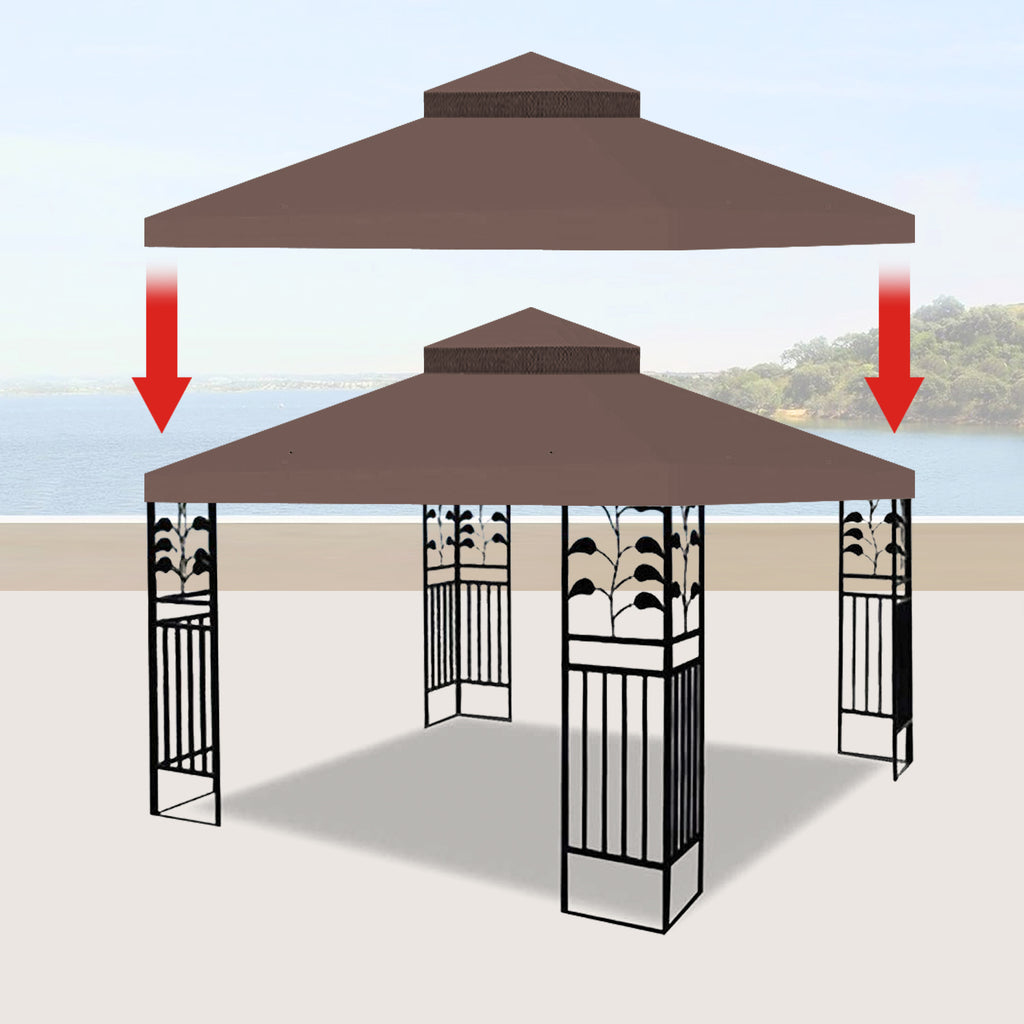 Close-up of two drain holes on one side of the gazebo canopy