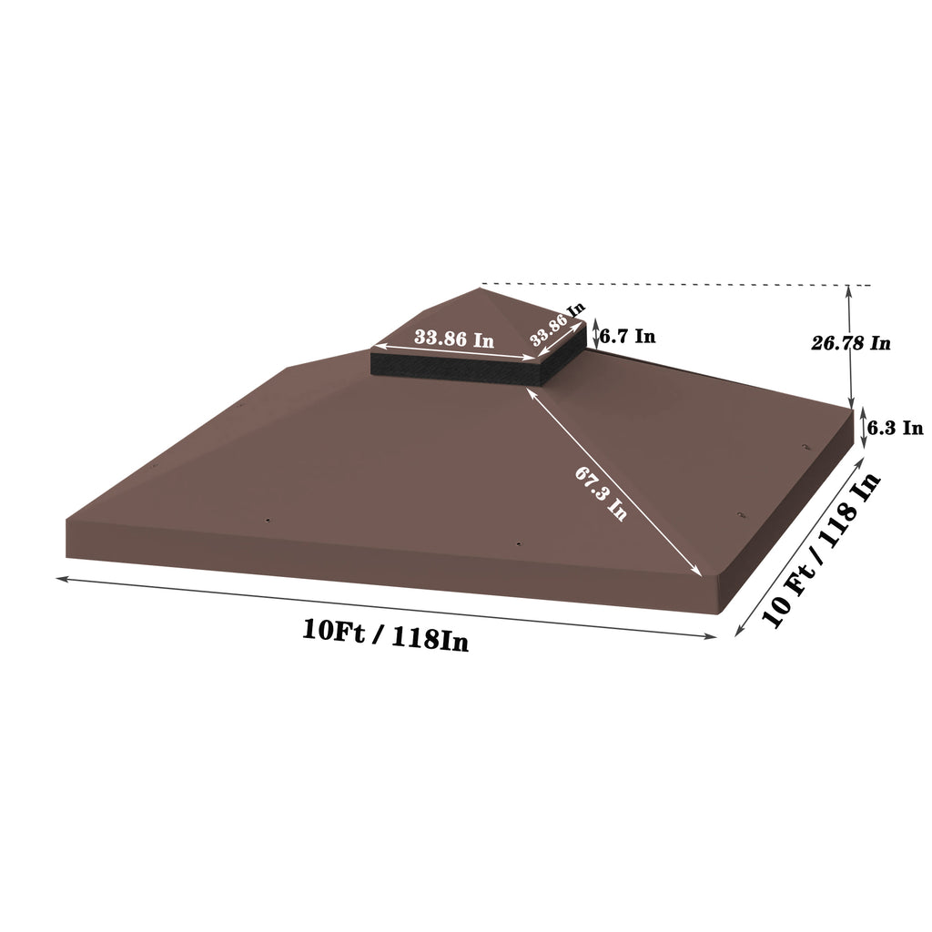 Diagram showing base cloth size 118 inches by 118 inches and top tier size 33.86 inches by 33.86 inches
