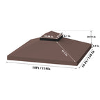 Diagram showing base cloth size 118 inches by 118 inches and top tier size 33.86 inches by 33.86 inches