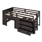 Twin Loft Bed with Storage Drawers and Built-in Ladder – Espresso Finish