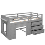 Twin Loft Bed with Storage Drawers, Shelf, and Cabinet – Gray