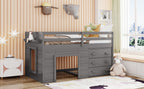 Twin Loft Bed with Storage Drawers, Shelf, and Cabinet – Gray
