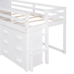 Twin Loft Bed with Storage Drawers and Built-in Ladder – White