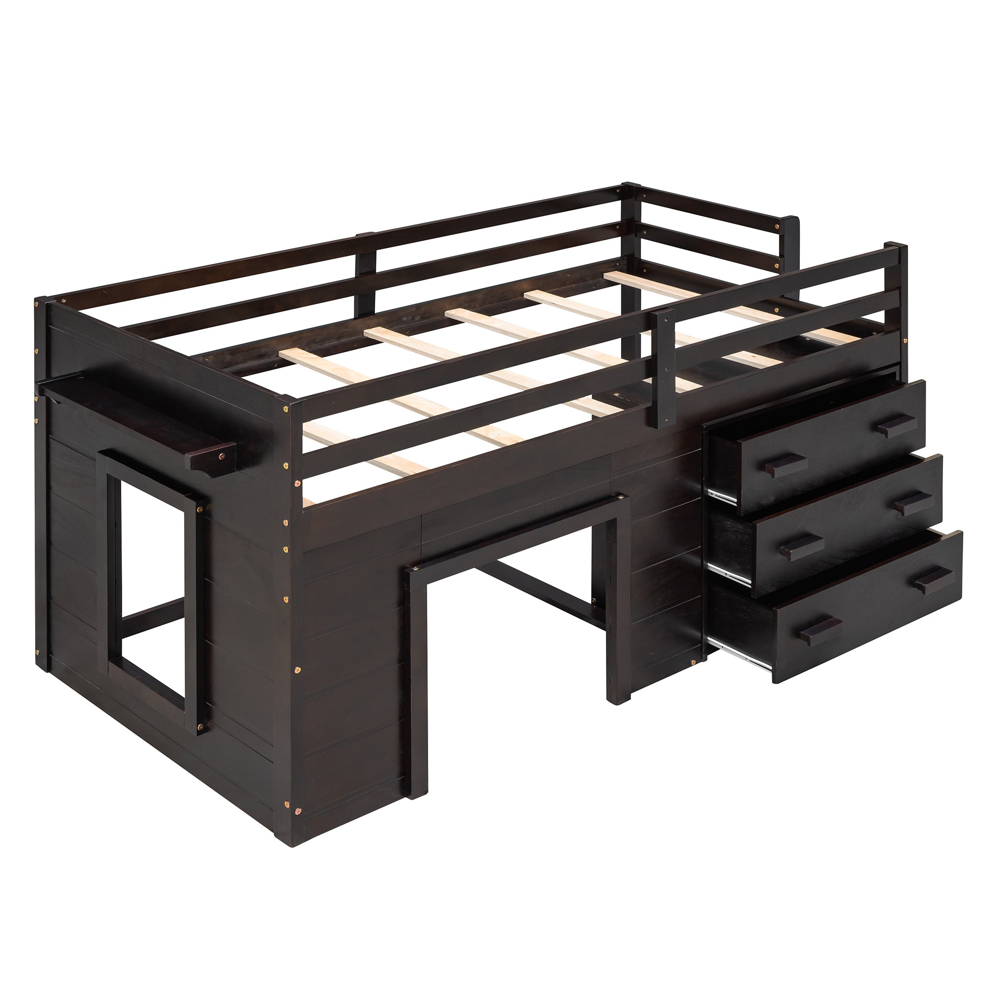 Twin Loft Bed with Storage Drawers and Built-in Ladder – Espresso Finish