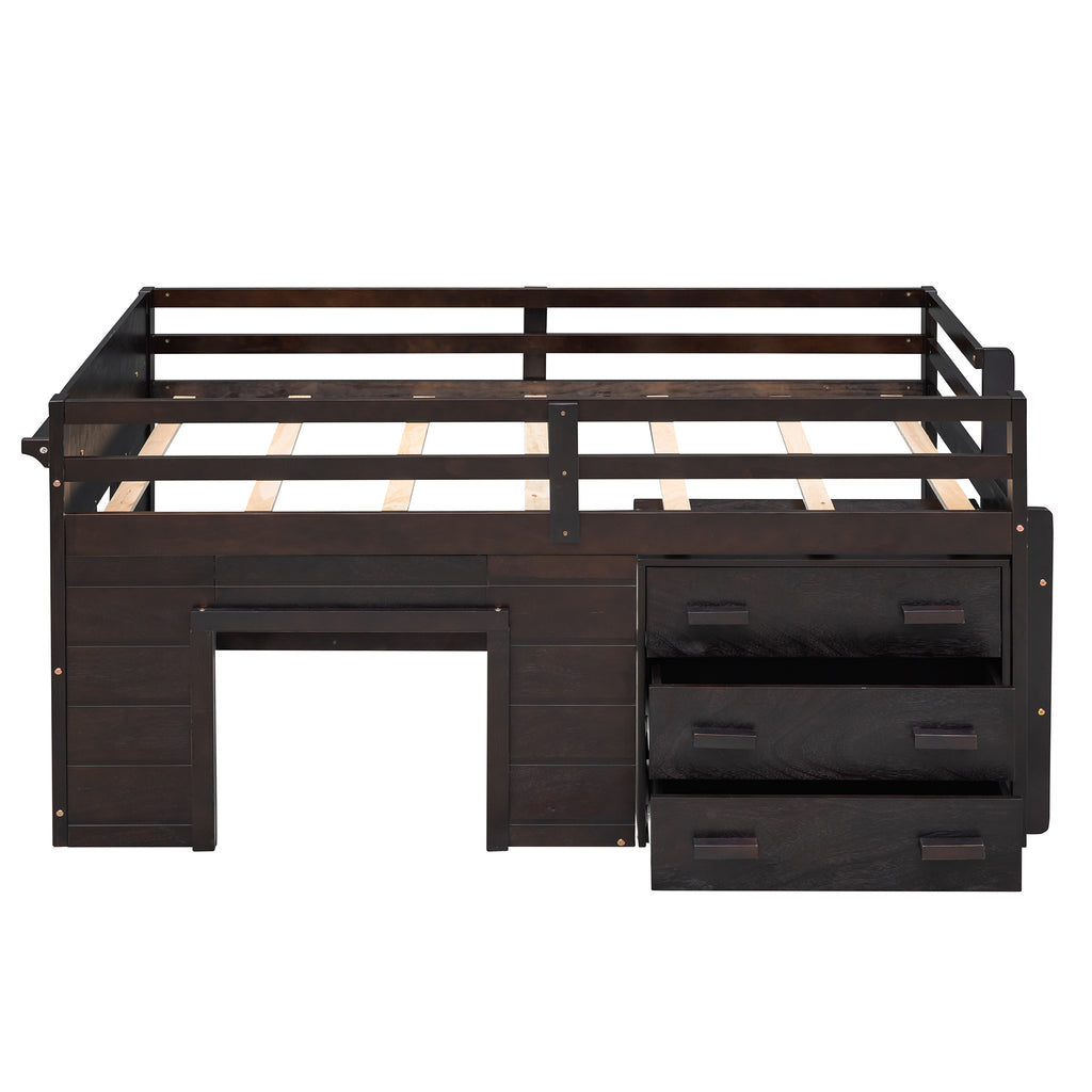 Twin Loft Bed with Storage Drawers and Built-in Ladder – Espresso Finish