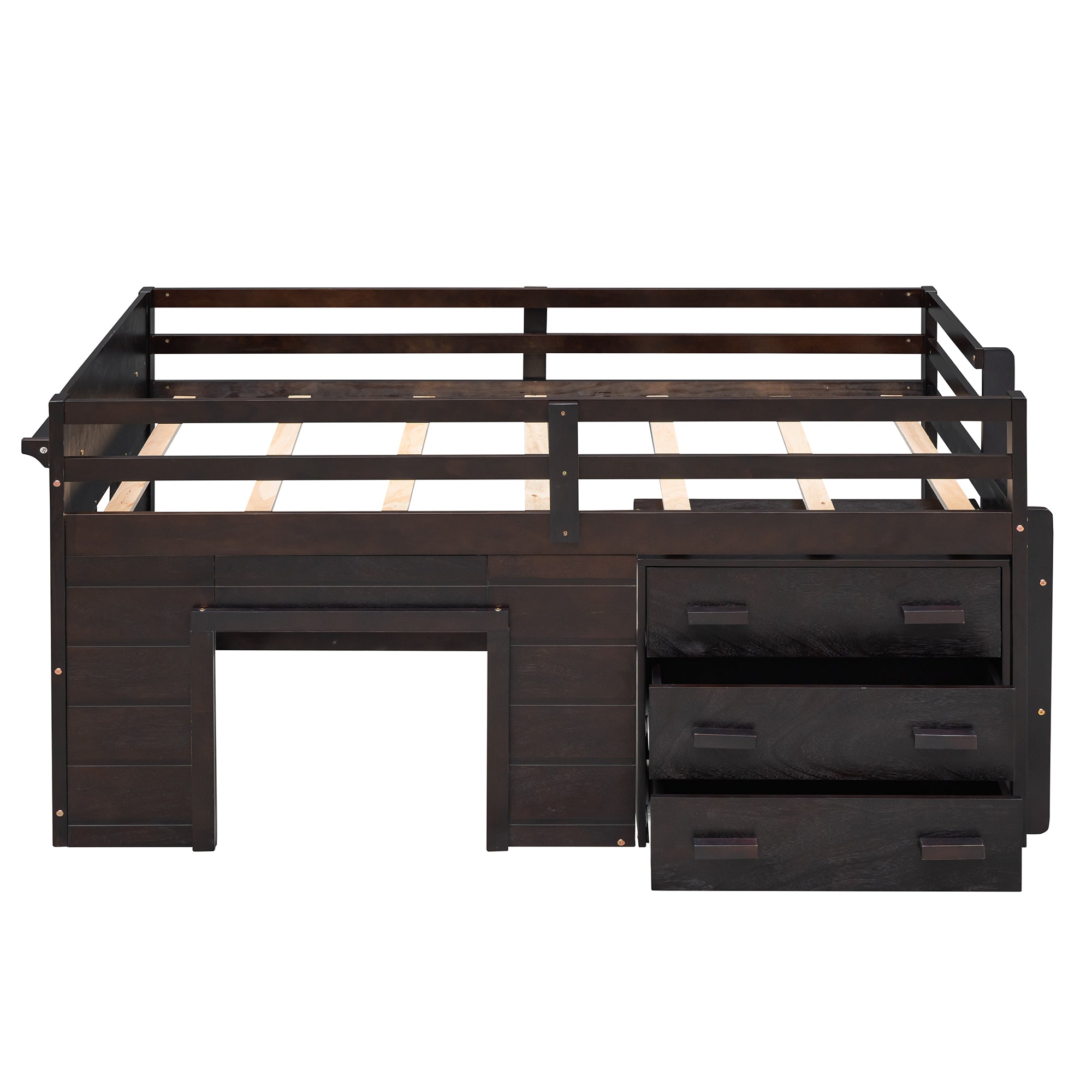 Twin Loft Bed with Storage Drawers and Built-in Ladder – Espresso Finish