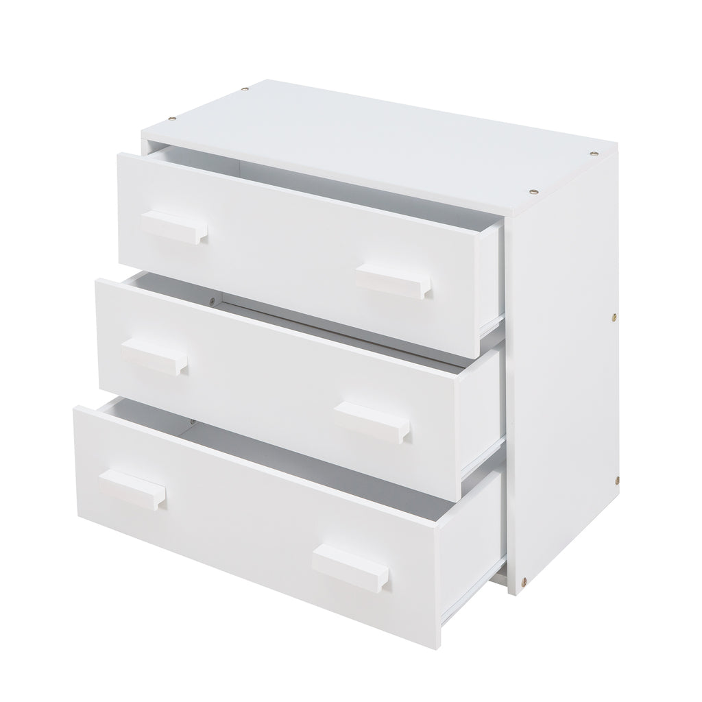 Twin Loft Bed with Storage Drawers and Built-in Ladder – White