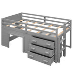Twin Loft Bed with Storage Drawers, Shelf, and Cabinet – Gray