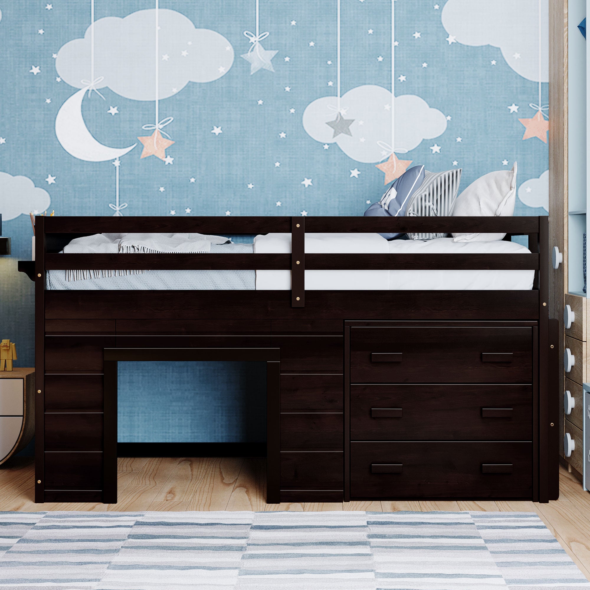 Twin Loft Bed with Storage Drawers and Built-in Ladder – Espresso Finish Secondary image