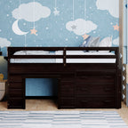 Twin Loft Bed with Storage Drawers and Built-in Ladder – Espresso Finish
