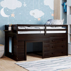 Twin Loft Bed with Storage Drawers and Built-in Ladder – Espresso Finish