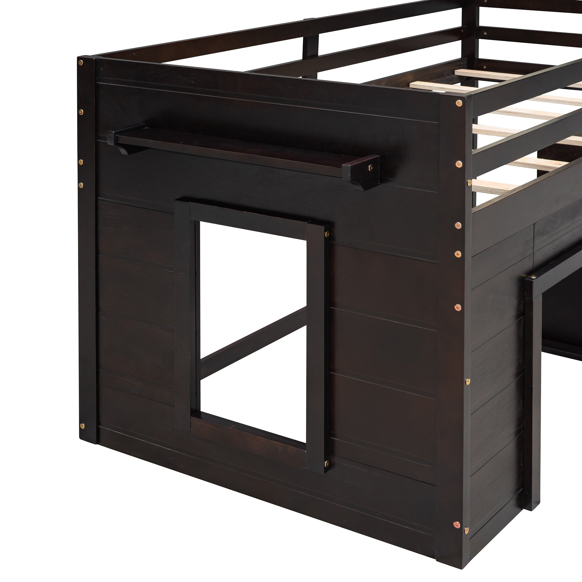 Twin Loft Bed with Storage Drawers and Built-in Ladder – Espresso Finish