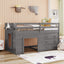 Twin Loft Bed with Storage Drawers, Shelf, and Cabinet – Gray