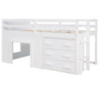 Twin Loft Bed with Storage Drawers and Built-in Ladder – White