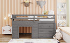 Twin Loft Bed with Storage Drawers, Shelf, and Cabinet – Gray