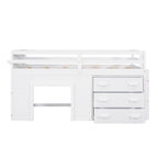 Twin Loft Bed with Storage Drawers and Built-in Ladder – White