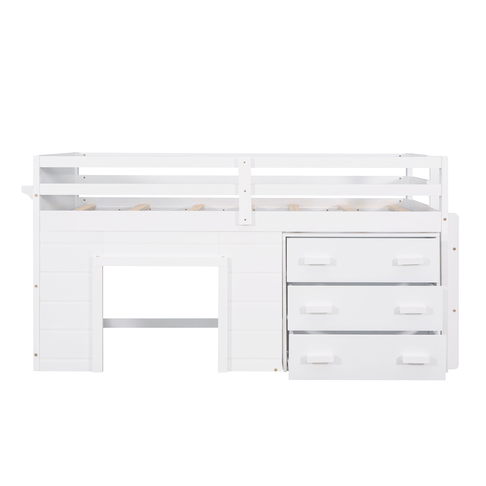 Twin Loft Bed with Storage Drawers and Built-in Ladder – White