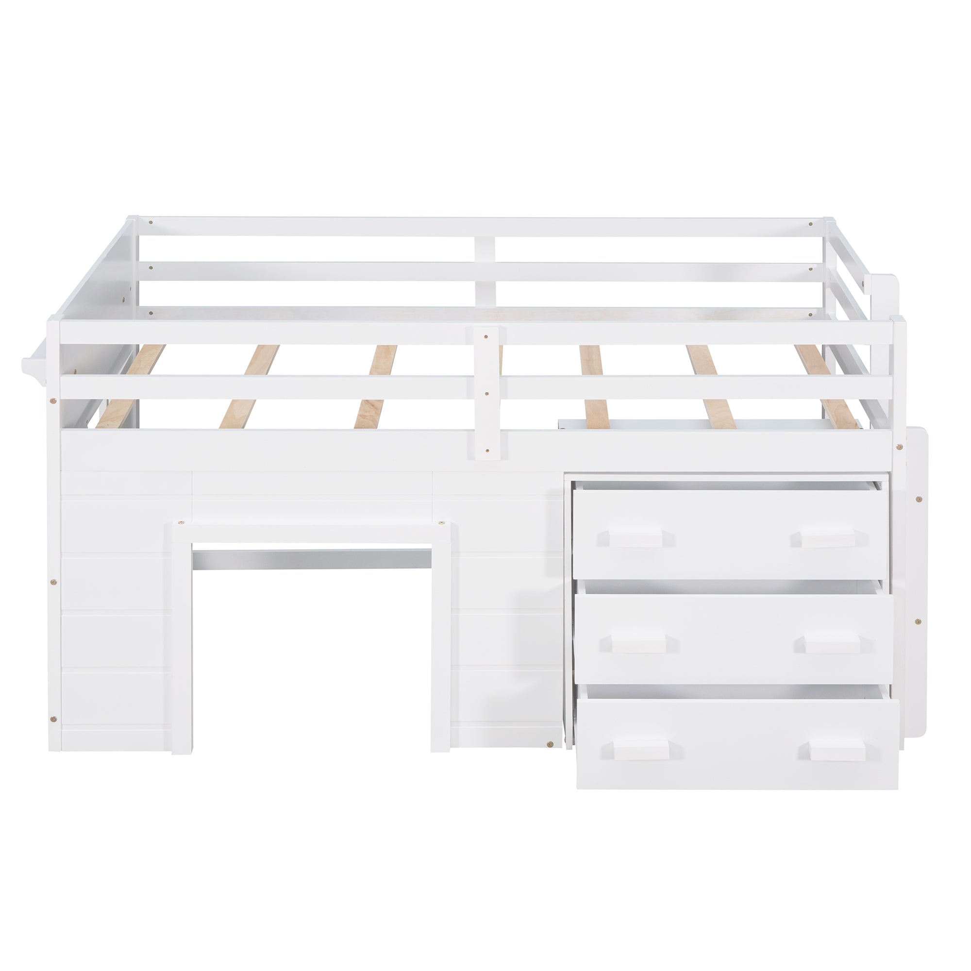 Twin Loft Bed with Storage Drawers and Built-in Ladder – White