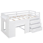 Twin Loft Bed with Storage Drawers and Built-in Ladder – White