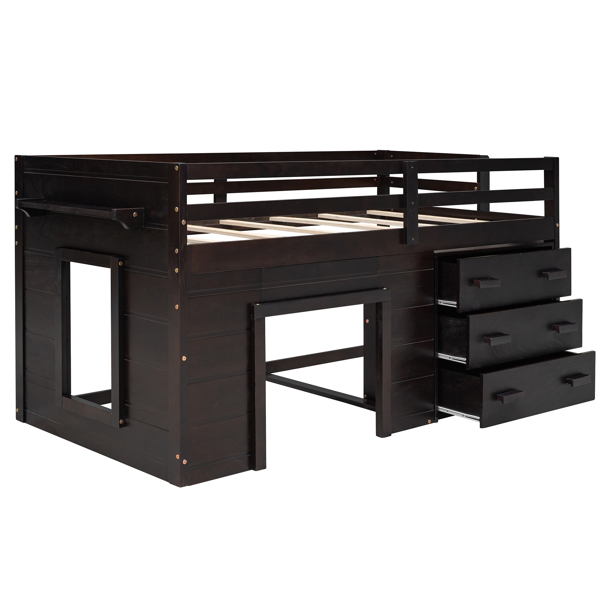 Twin Loft Bed with Storage Drawers and Built-in Ladder – Espresso Finish