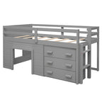 Twin Loft Bed with Storage Drawers, Shelf, and Cabinet – Gray
