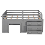 Twin Loft Bed with Storage Drawers, Shelf, and Cabinet – Gray