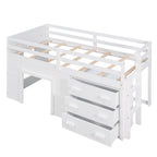 Twin Loft Bed with Storage Drawers and Built-in Ladder – White