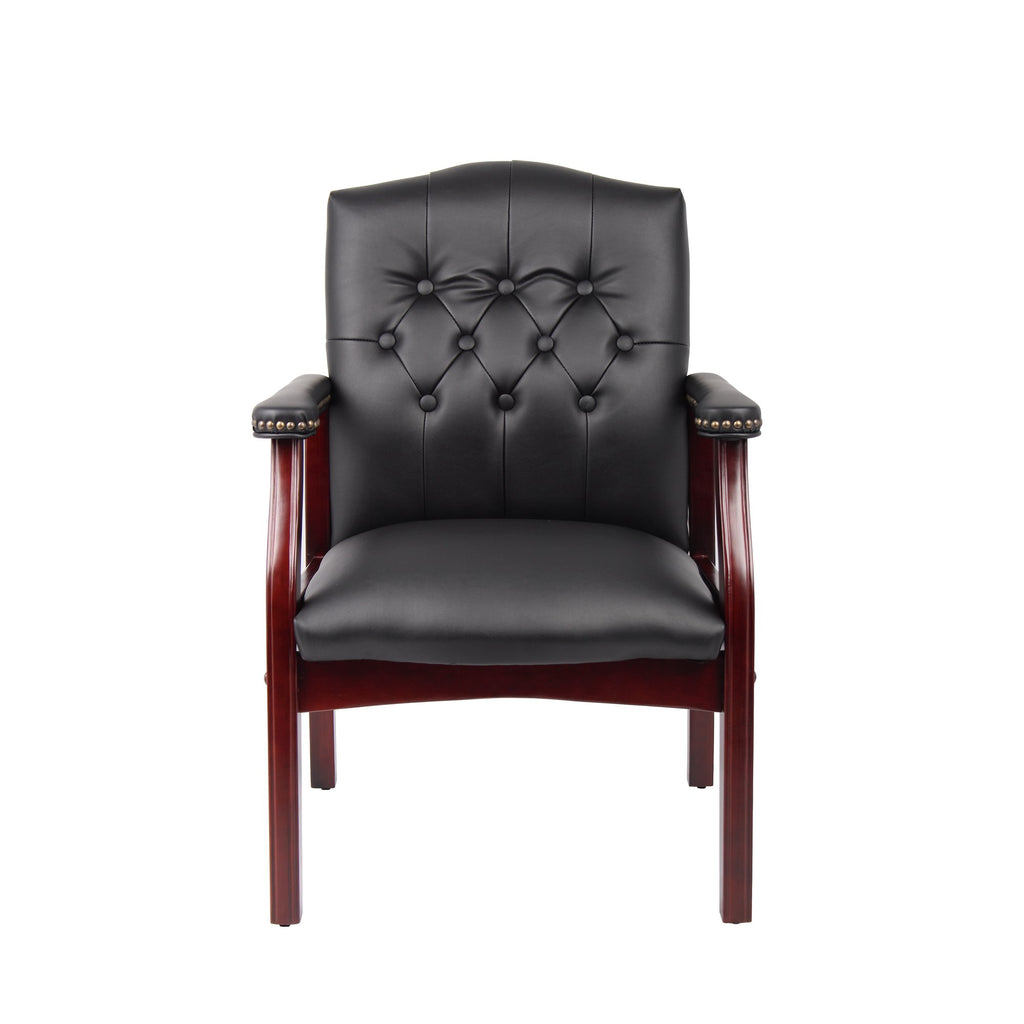 Black Leather Guest Chair with Padded Seat & Arms – Mid-Back Office Executive Style - product detail image 5