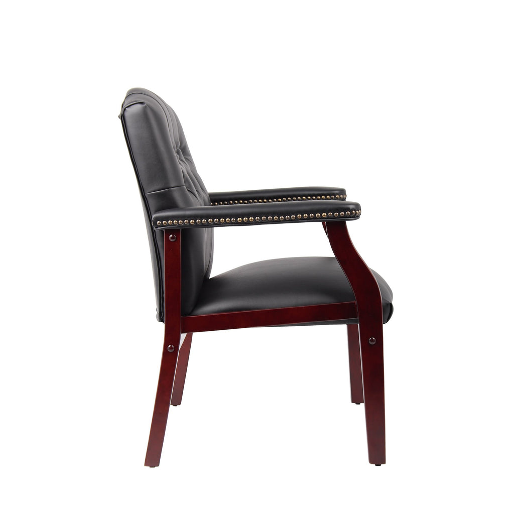 Black Leather Guest Chair with Padded Seat & Arms – Mid-Back Office Executive Style - product detail image 7