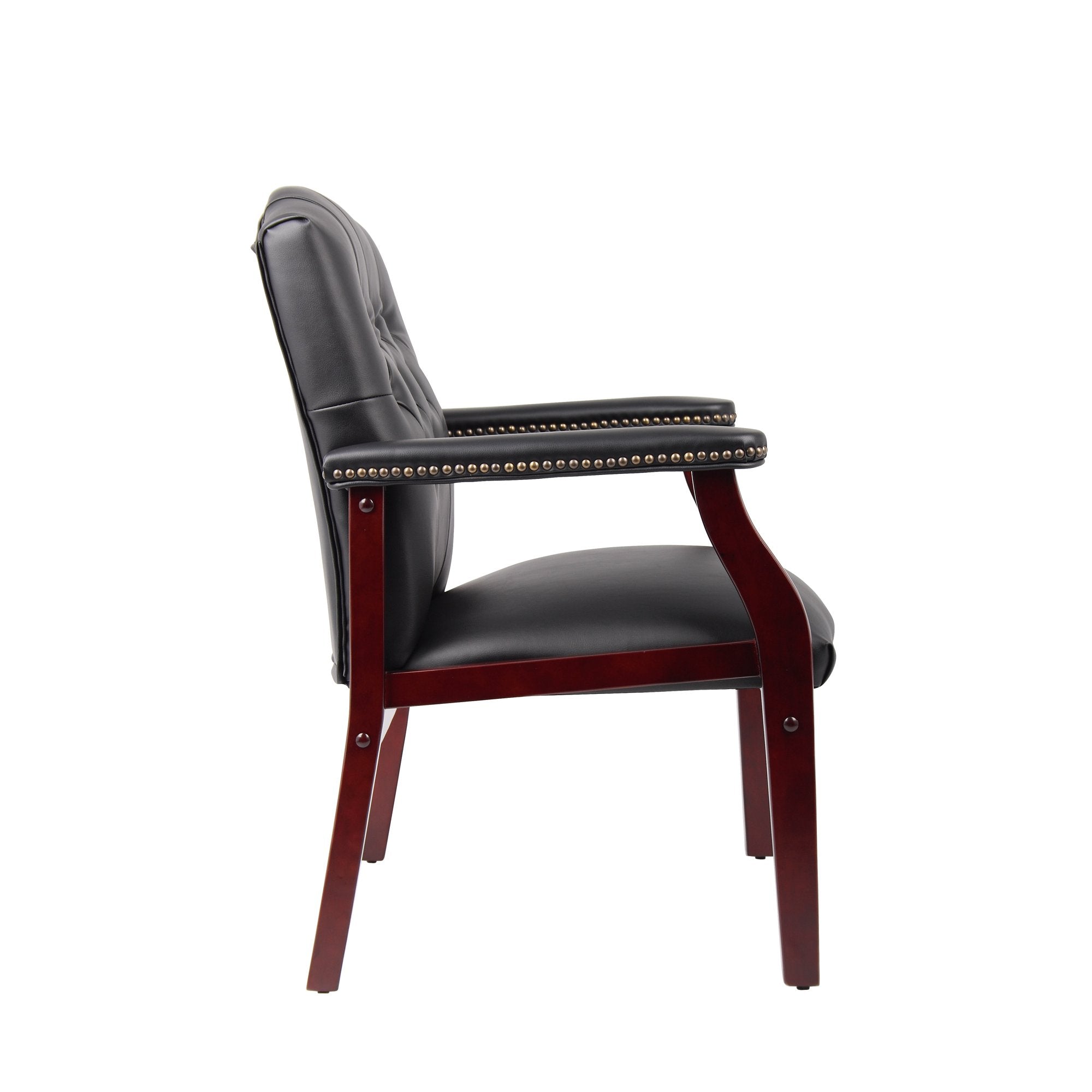 Black Leather Guest Chair with Padded Seat & Arms – Mid-Back Office Executive Style - product detail image 7