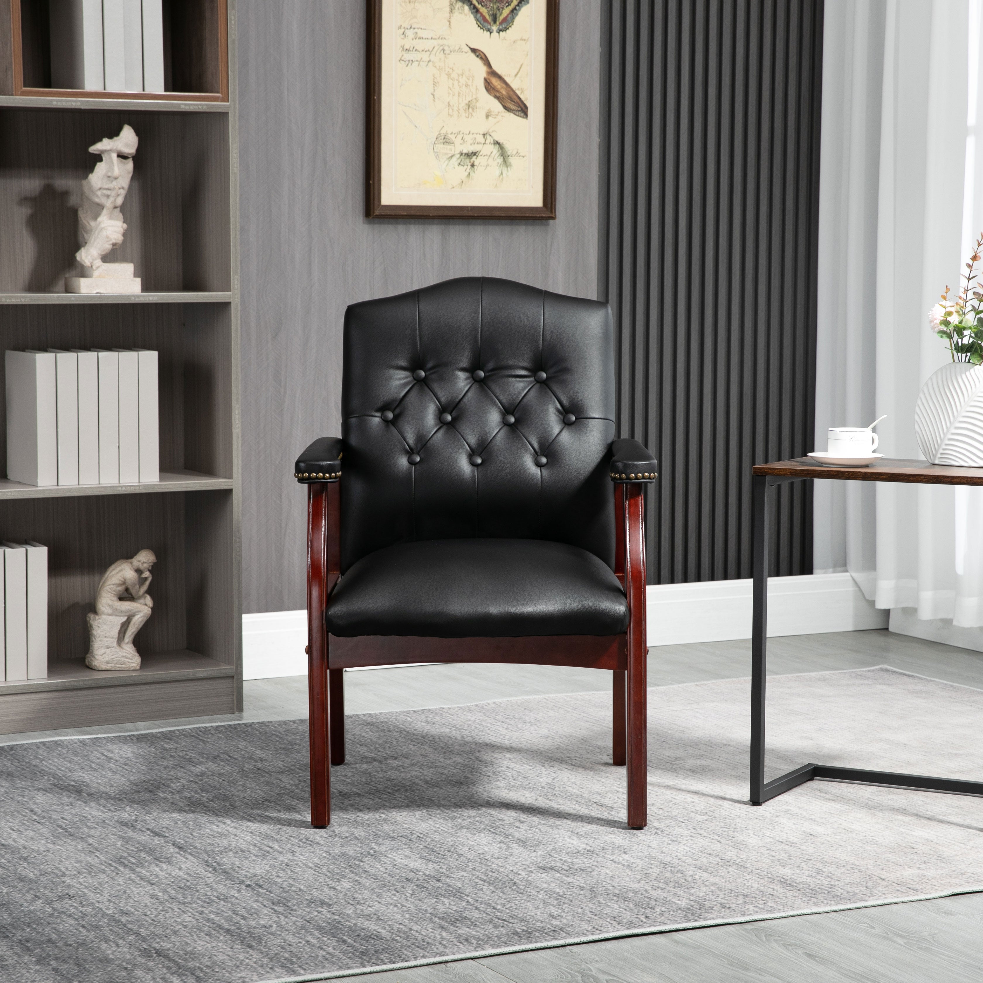 Black Leather Guest Chair with Padded Seat & Arms – Mid-Back Office Executive Style Secondary image