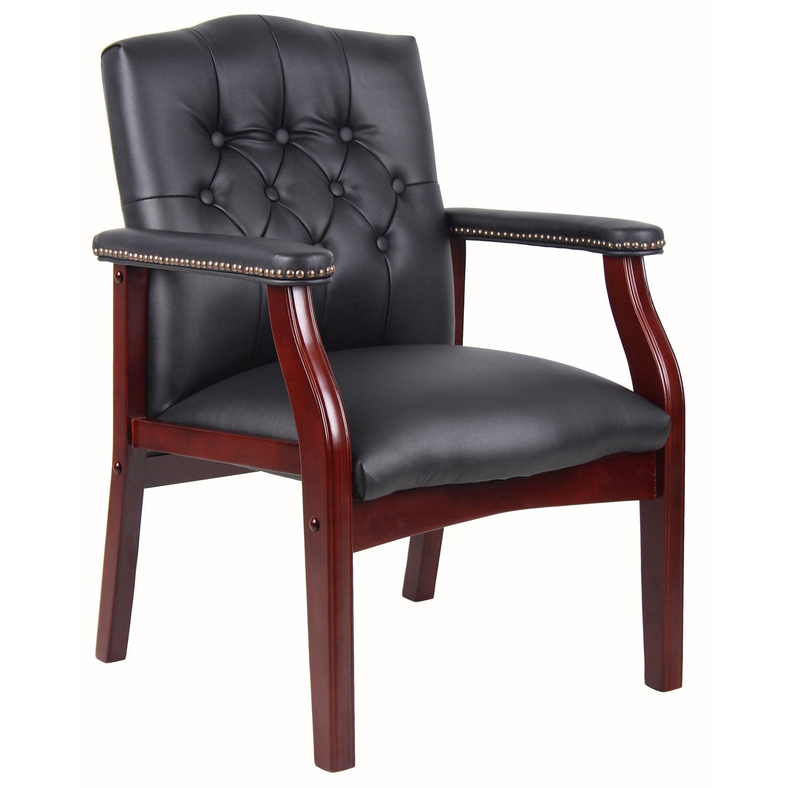 Black Leather Guest Chair with Padded Seat & Arms – Mid-Back Office Executive Style - product detail image 4